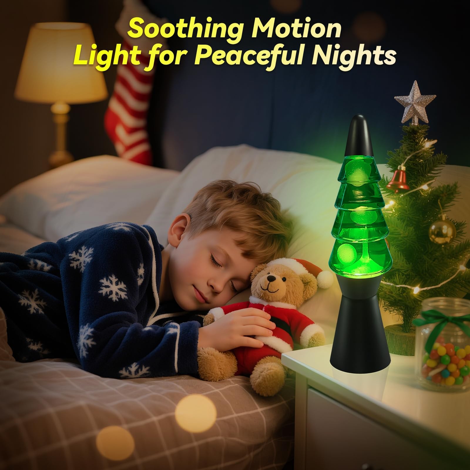 Liquid Motion Lamp Tree Mood Lighting Night Light Green Water & White Wax 13….