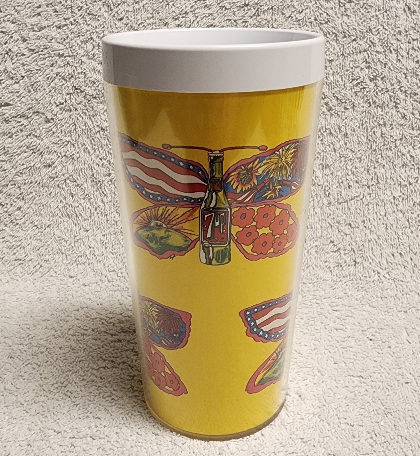 Vintage 7up Butterfly Pop Art Tumbler Cup Pat Dypold West Bend Thermo Serv