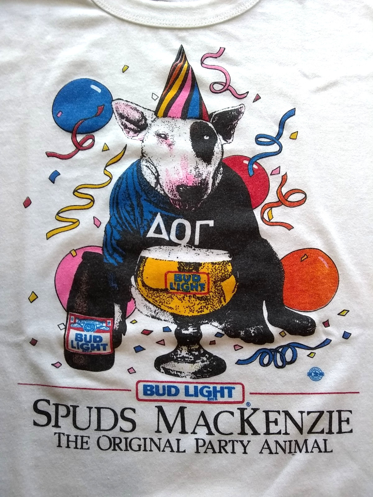 Budweiser Spuds Mackenzie The Original Party Animal Bud Light White Tshirt Large