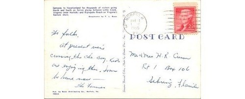 1955 Dexter 75511 Linen: Norfolk VA & Kiptopeke Beach Little Creek Ferry