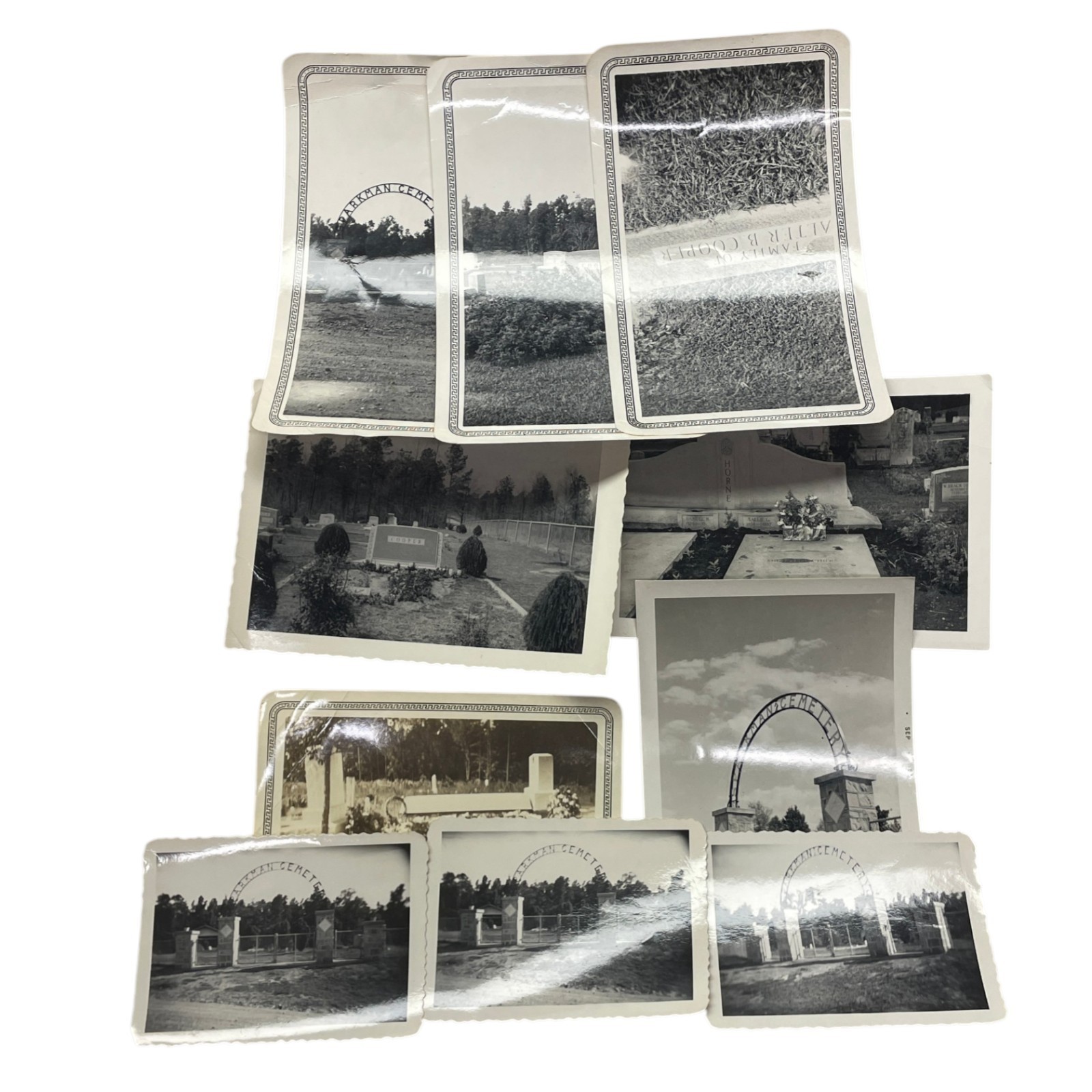 Vtg 1950 Arkman Cemetery Entrance Snapshot Photo Lot Gate Headstones Graveyard