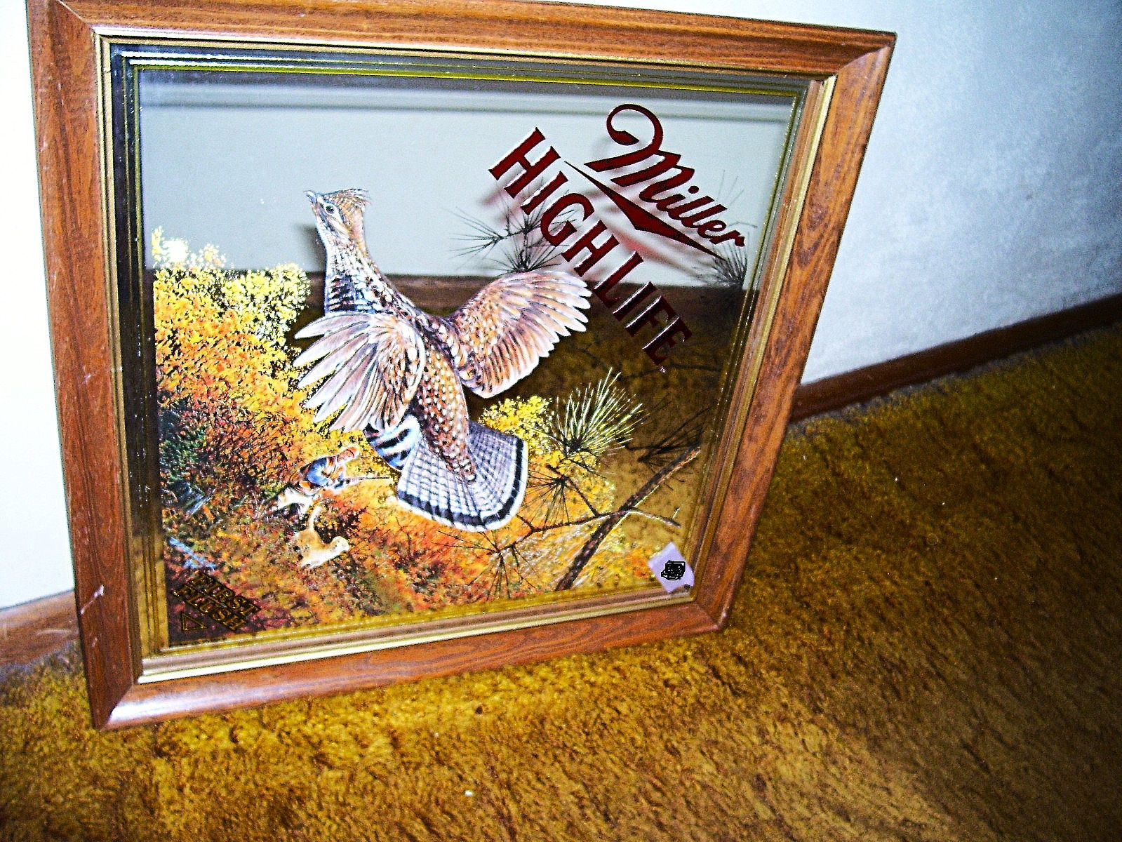 MILLER HIGH LIFE BEER MIRROR ~ “FIRST FLUSH” ~ RUFFED GROUSE ~ OCT 1996