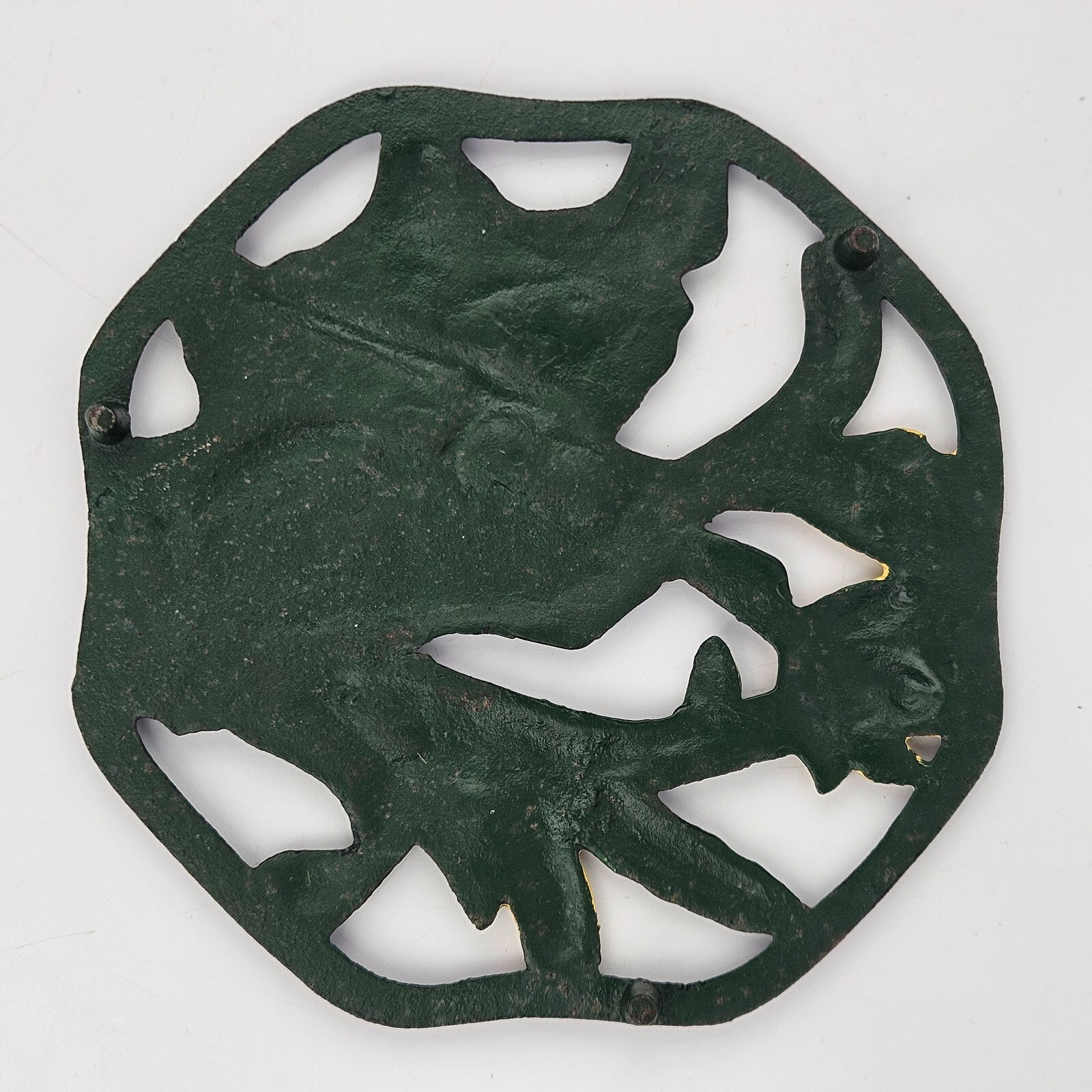 Vintage Frog Trivet Pot Pad Rest Plant Stand Cast Iron Metal Lily Pad Flower
