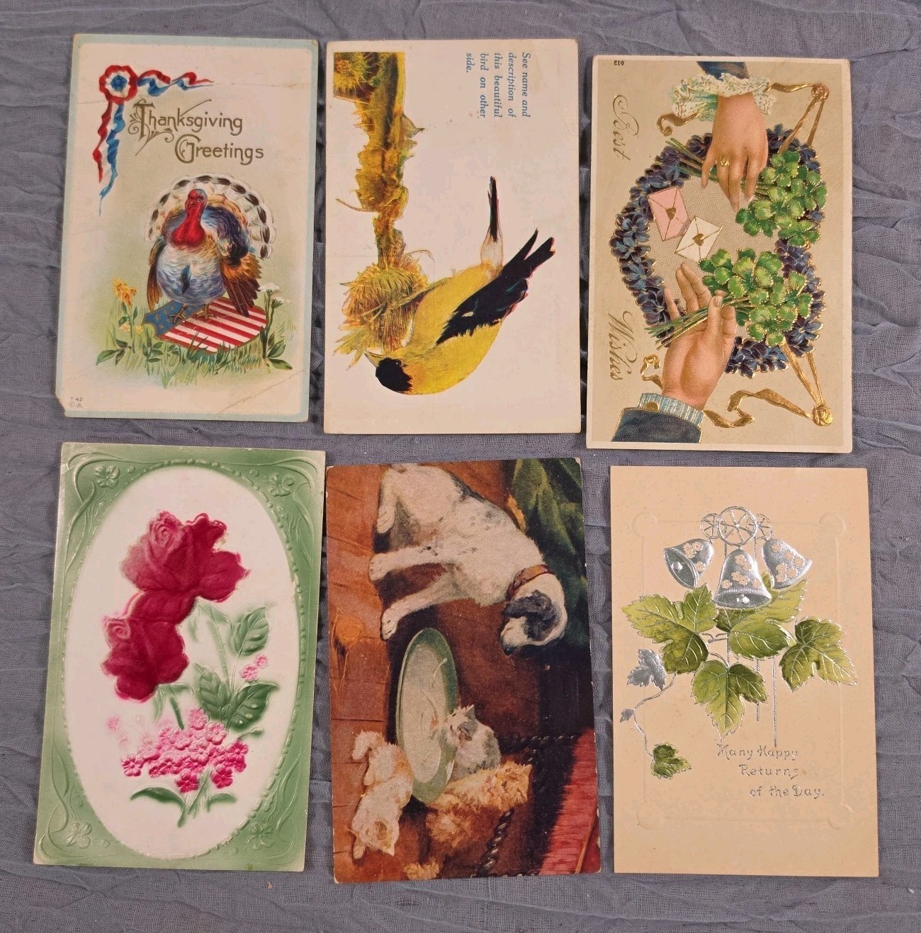 lot of 6 antique postcards, Thanksgiving, Best Wishes. early 1900’s