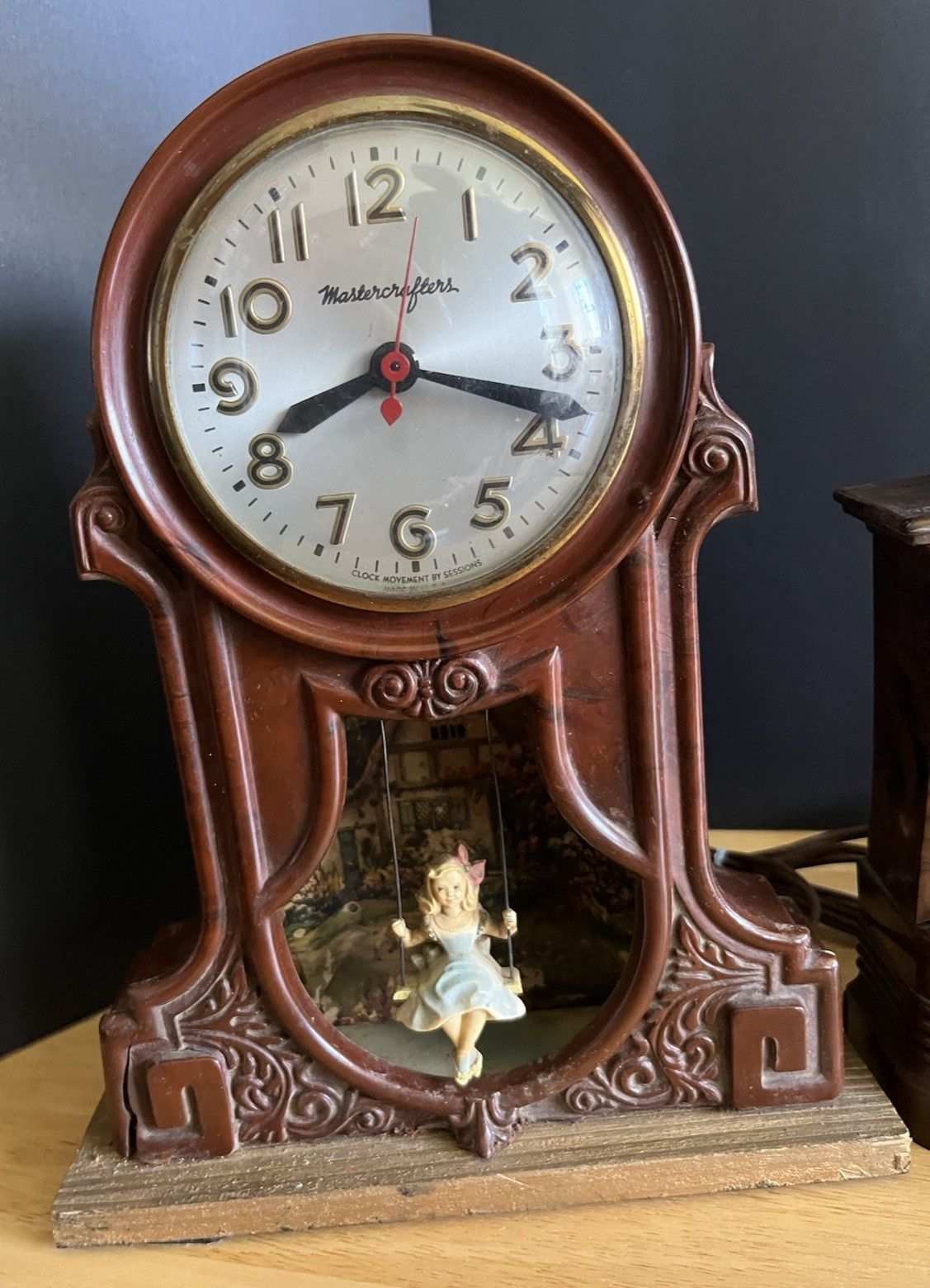 Mastercrafters Lot Of 2: Girl On Swing Clock, Fireplace Clock Both Work As Is