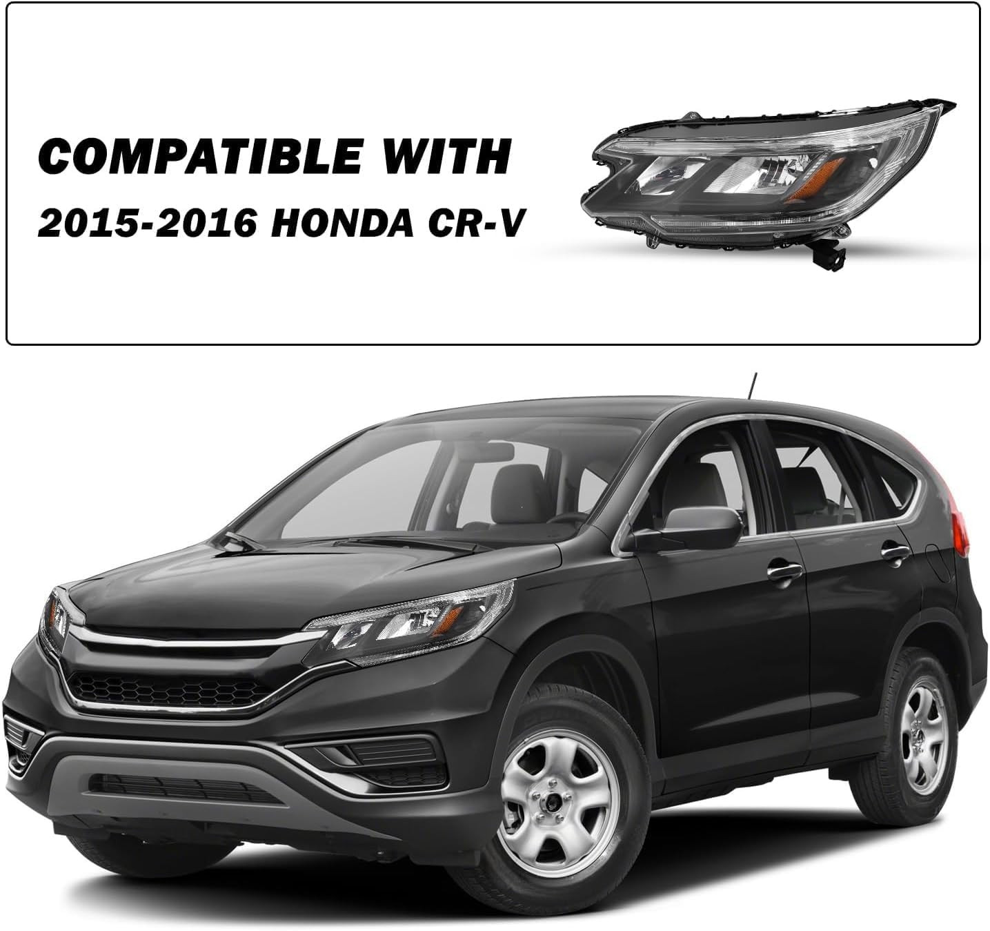 -For 2015 2016 Honda CRV [Halogen Type W/Led DRL] Headlight Assembly | Black Amb