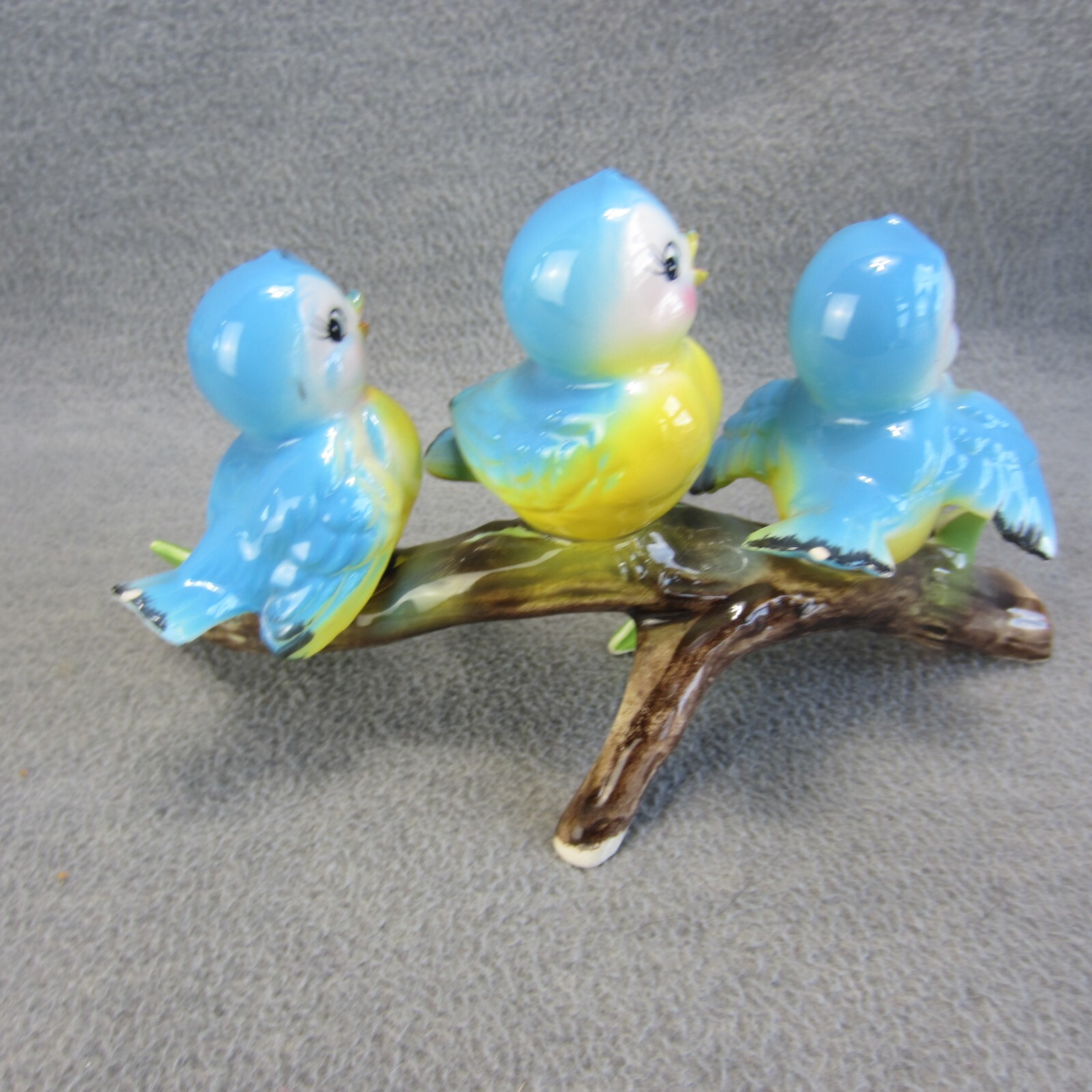 Vintage Norcrest Japan Three Singing Blue Birds on Branch Figurines 7in READ
