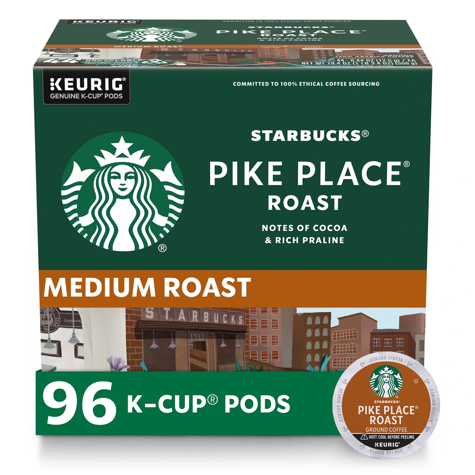 Starbucks K-Cup Coffee Pods Medium Roast Hot Or Iced Coffee Pike Place Roast 96