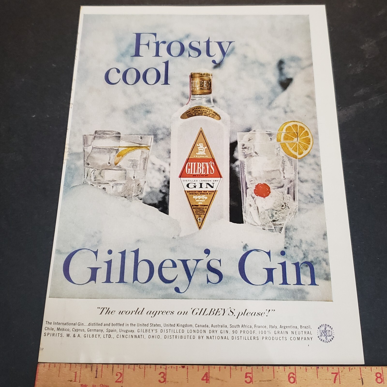 1959 Gilbeys Gin Advertisement Vintage 1950s Print Ad Frosty Cool