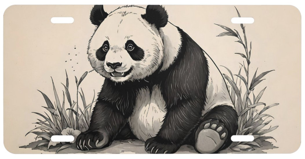 Sitting Panda Bear Novelty License Plate Aluminum 6×12 Car Tag Decor