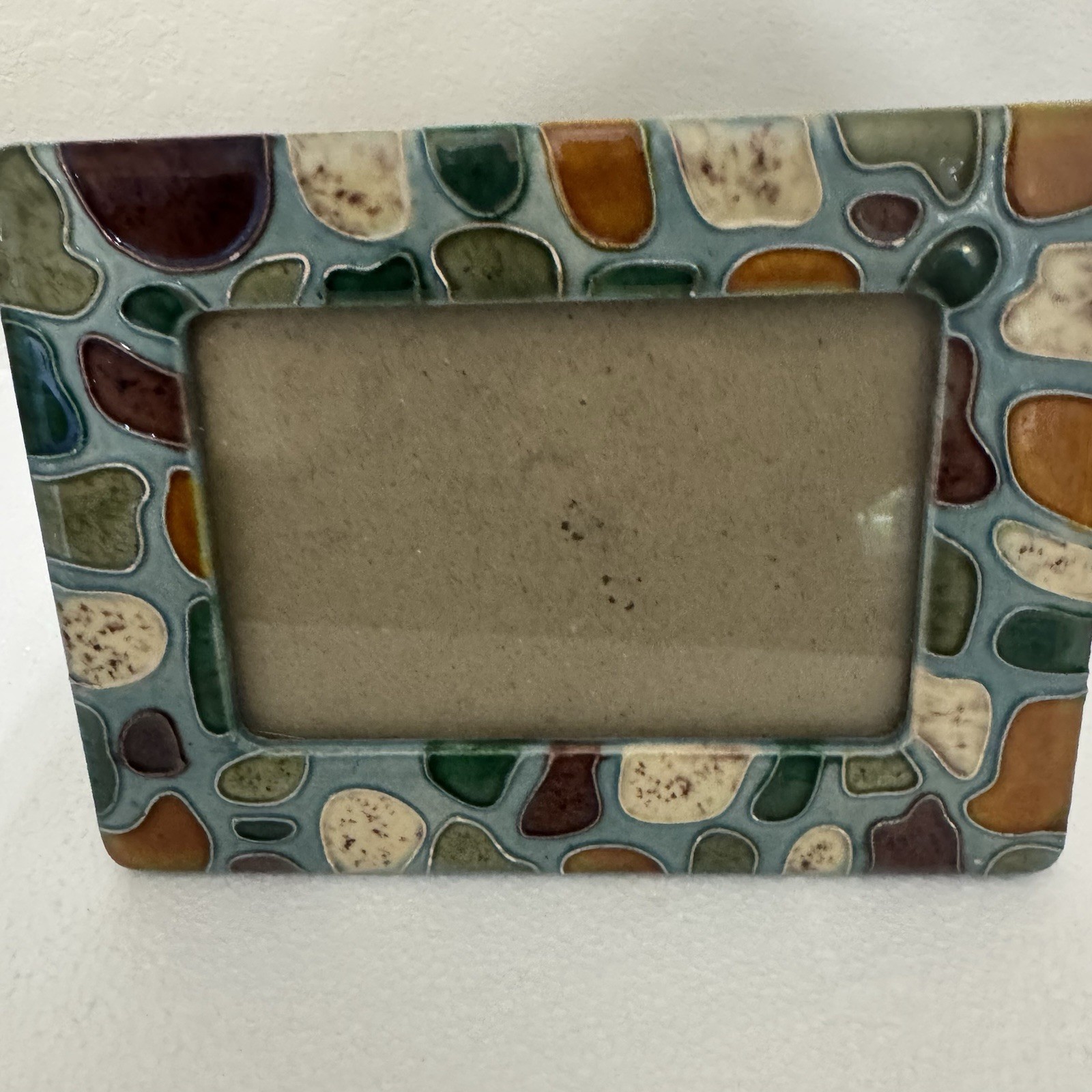 Ceramic Picture Frame Multicolor Mosaic Style Glazed Art Pottery 4×6 Tabletop