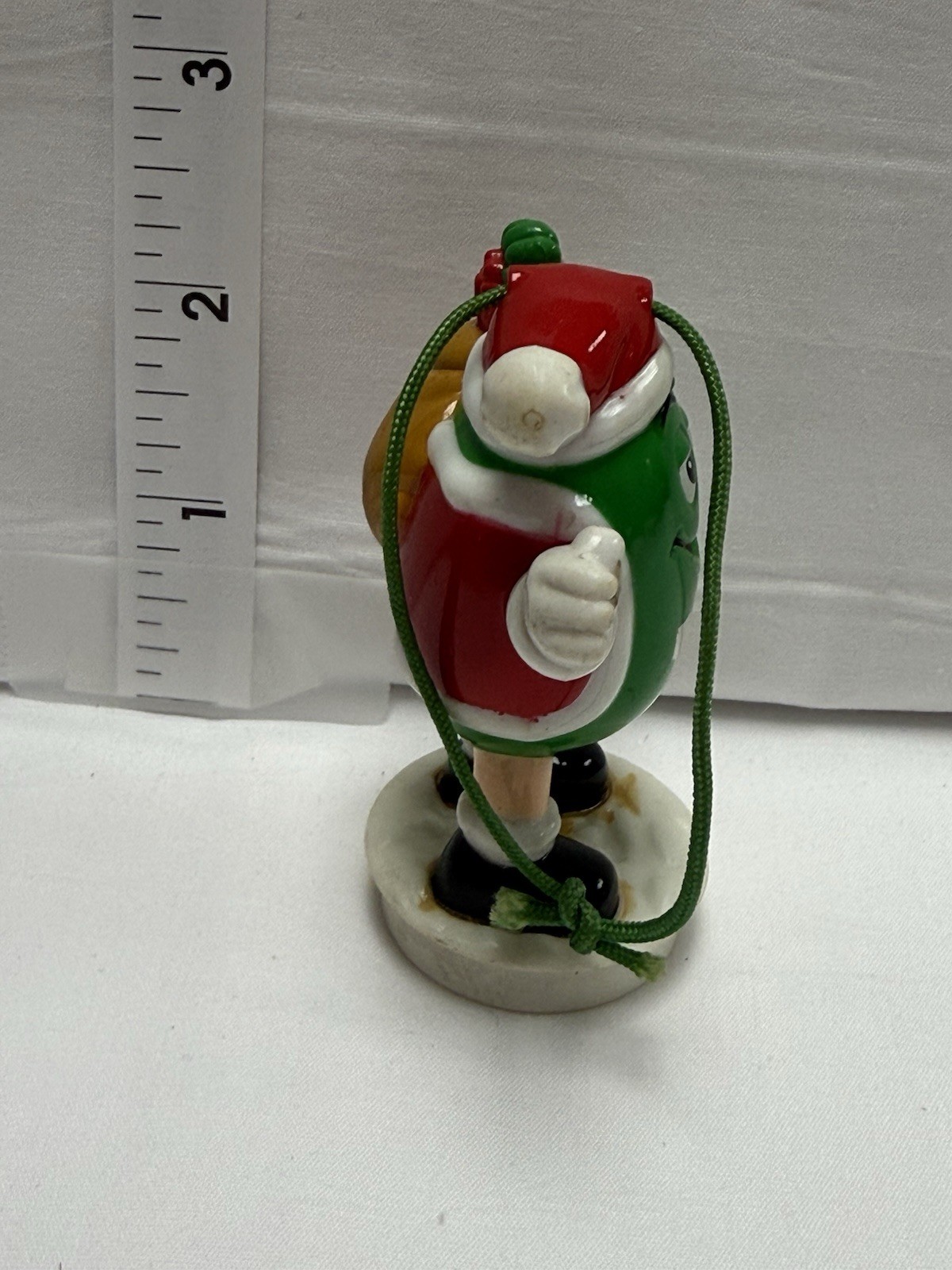 M&M’s Green Character Santa Hat Figurine Ornament w/ Hanging Cord 1997