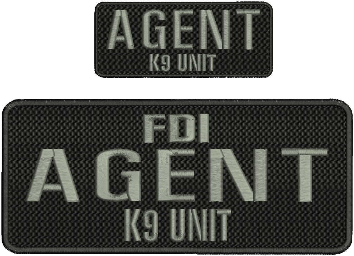 FDI Agent K9 Unit embroidery patches 4×10 and 2×5 hook on back grey