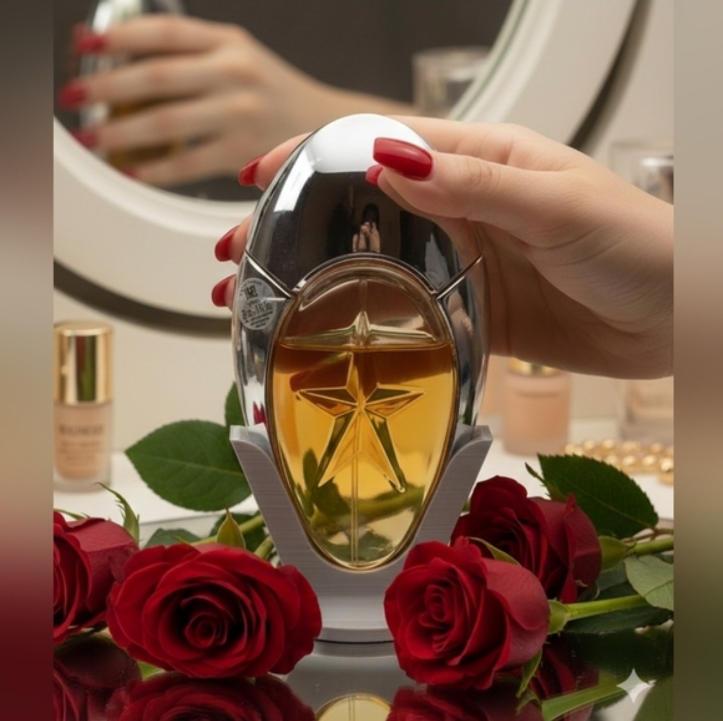 Mugler Angel Muse Perfume Bottle Stand Holder 30ml Display Base Silver Acrylic
