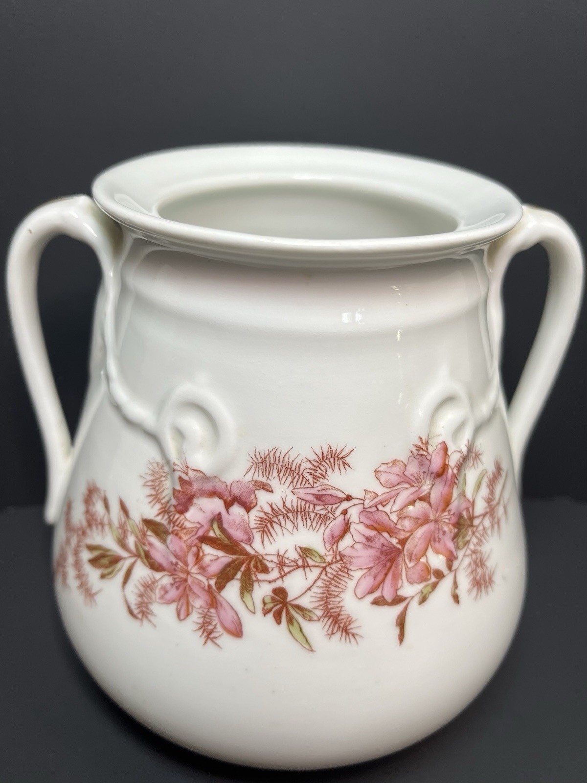 Unique Austrian Porcelain Sugar Canister – Pink Floral Transfer, Double Handles