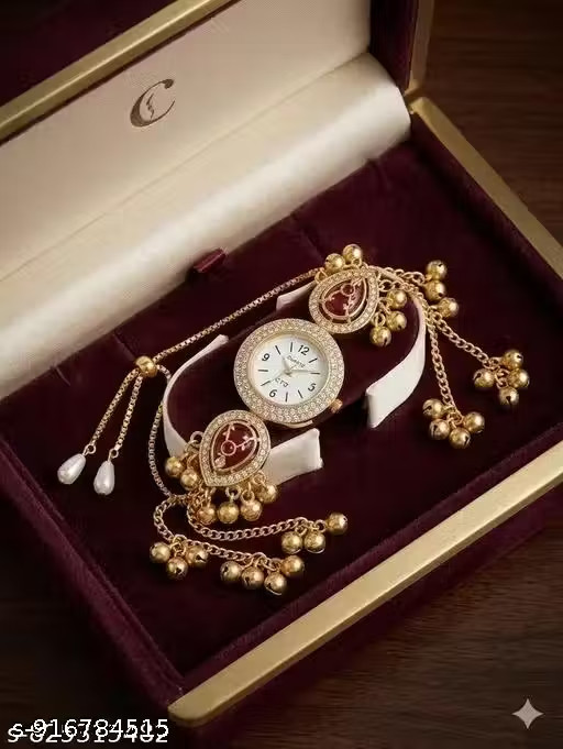 Indian Traditional Golden Stylish kashmiri bracelet watch for Women & Girls