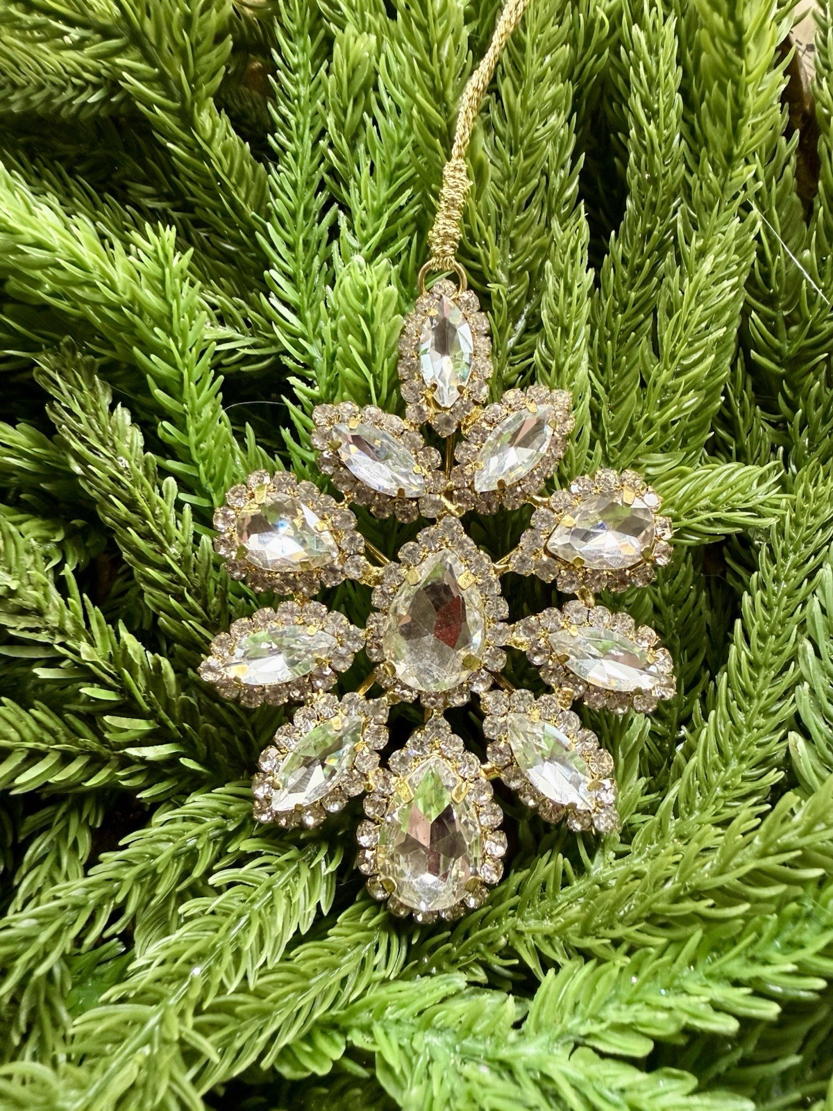 Exquisite Crystal Rhinestone Jeweled Medallion Christmas Ornament 4” Tall