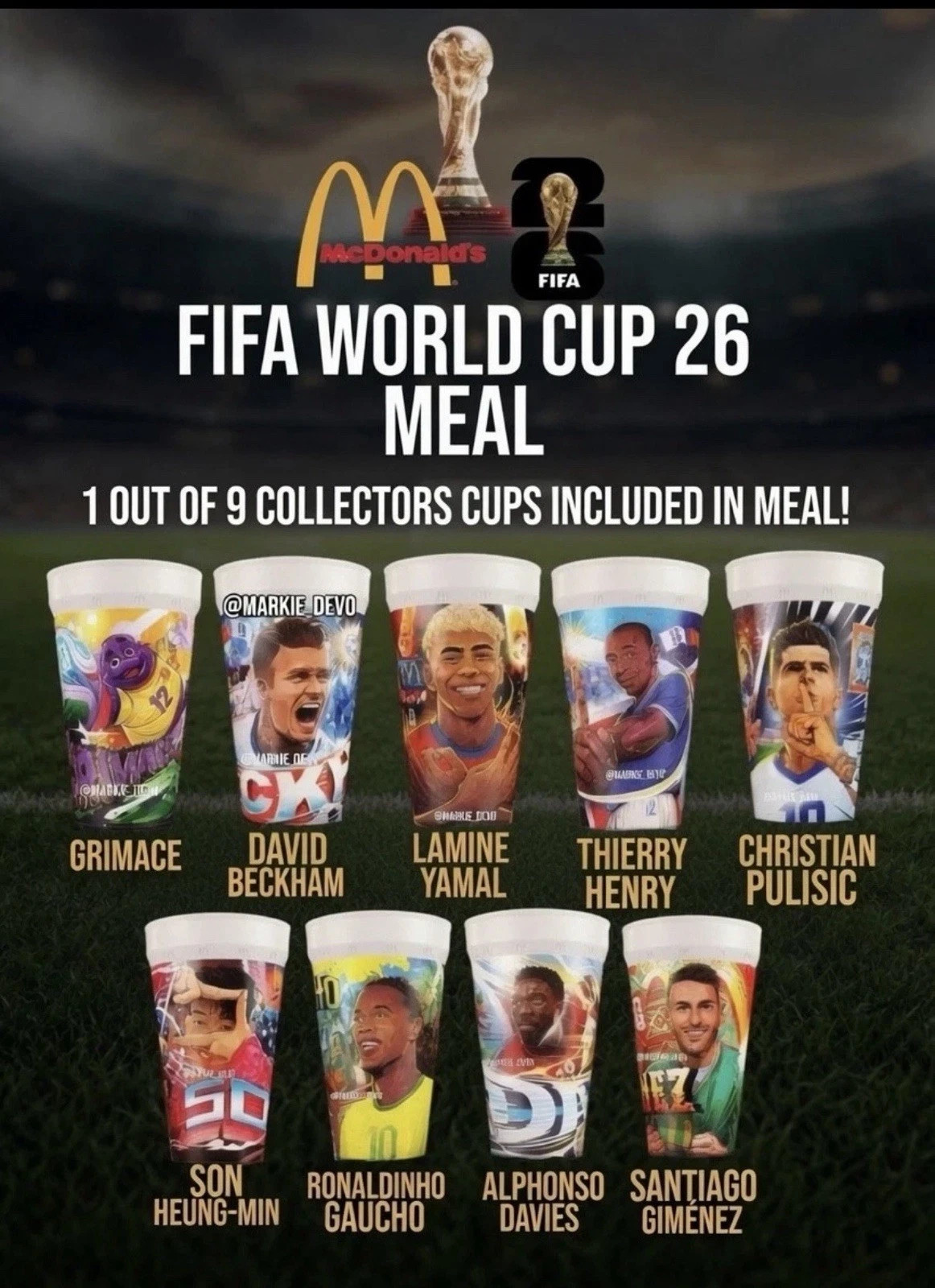 2026 McDonald’s FIFA World Cup Soccer Football Adult Meal Cups Set of 9 (Opened)