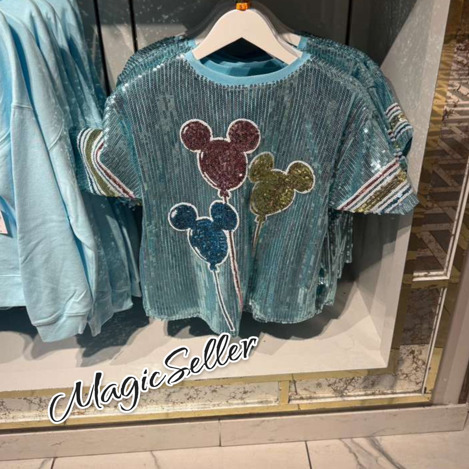 Sequined Mickey Mouse Balloons 28 Walt Disney World T Shirt Size L New