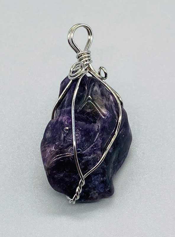 Amethyst Polished Crystal Chunk Wire Wrapped Pendant ~1.5″ (Each Will Vary)