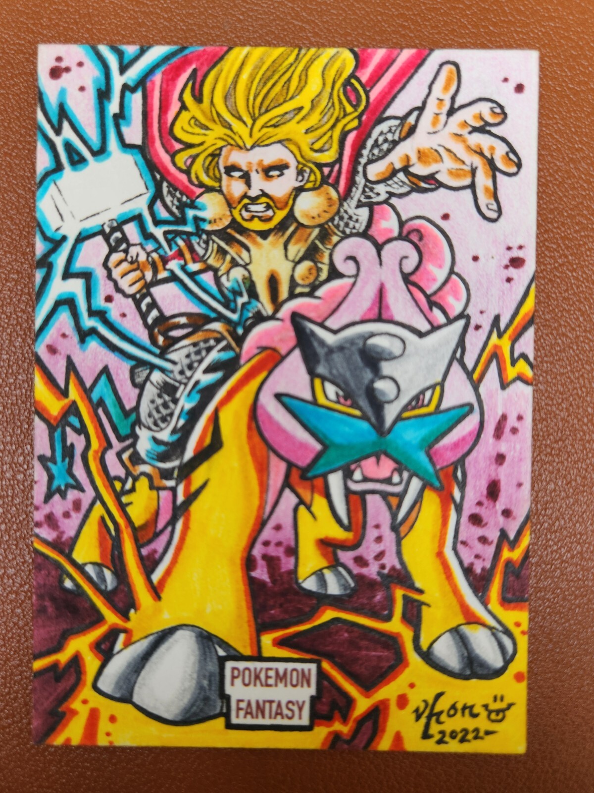 Raikou & Thor Marvel Pokemon Fantasy PSC Sketch Card Varon Moreno Full Art TCG
