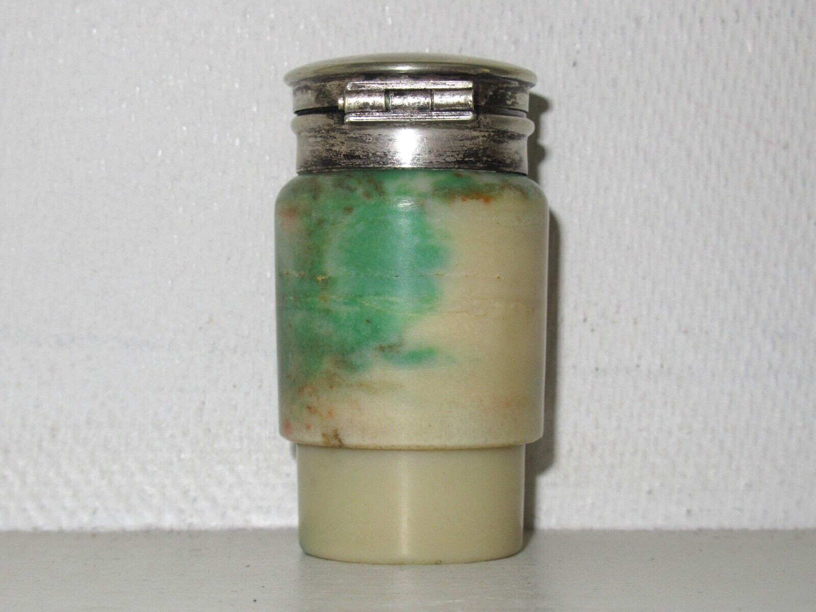 1890-1910 Art Nouveau Antique Ink Well Bottle Marbled Celluloid Hinge EPNS Lid