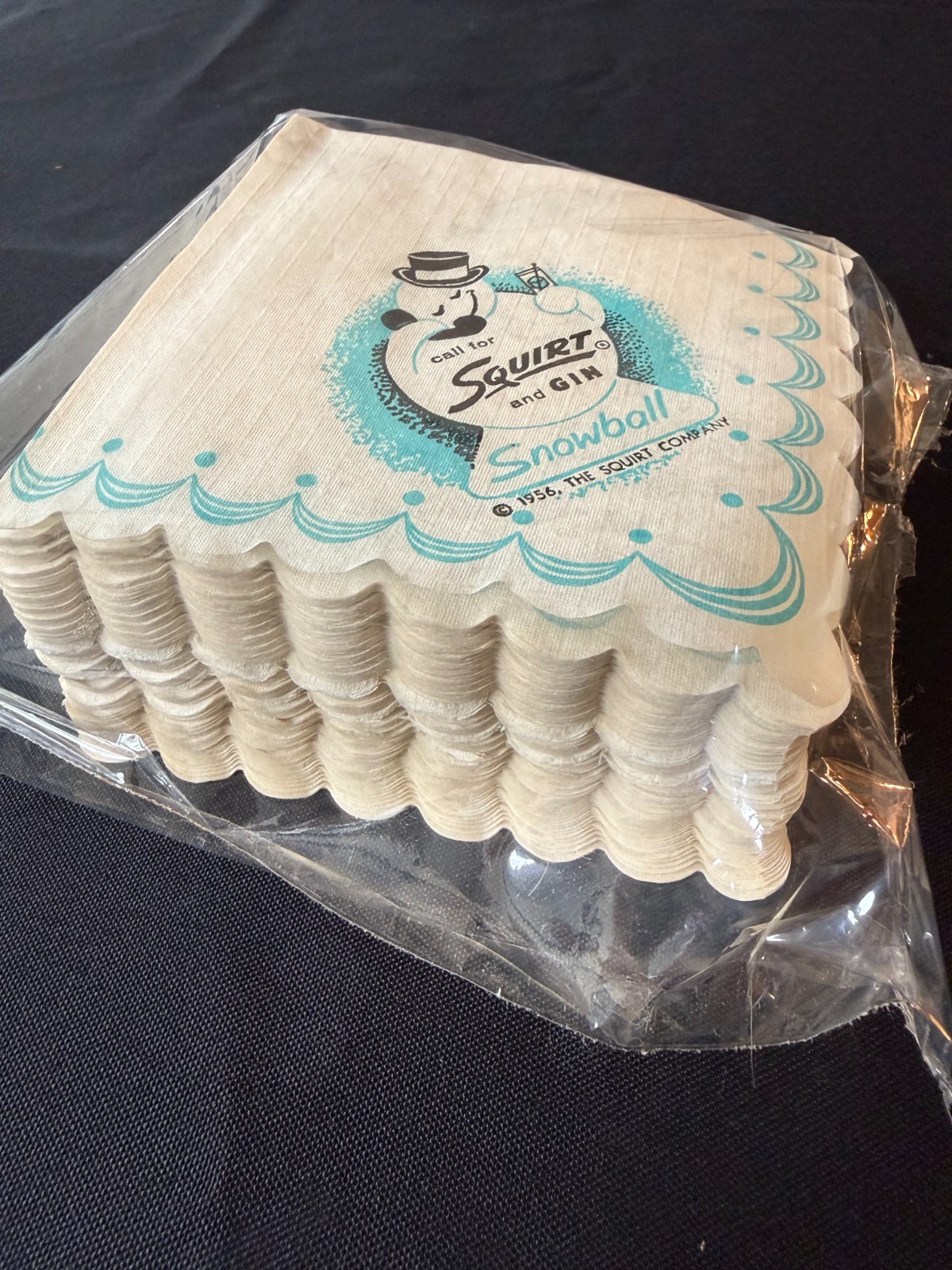 100ct Vintage 1956 Squirt Soda Napkins NOS Snow-Ball Gin Rare Advertising