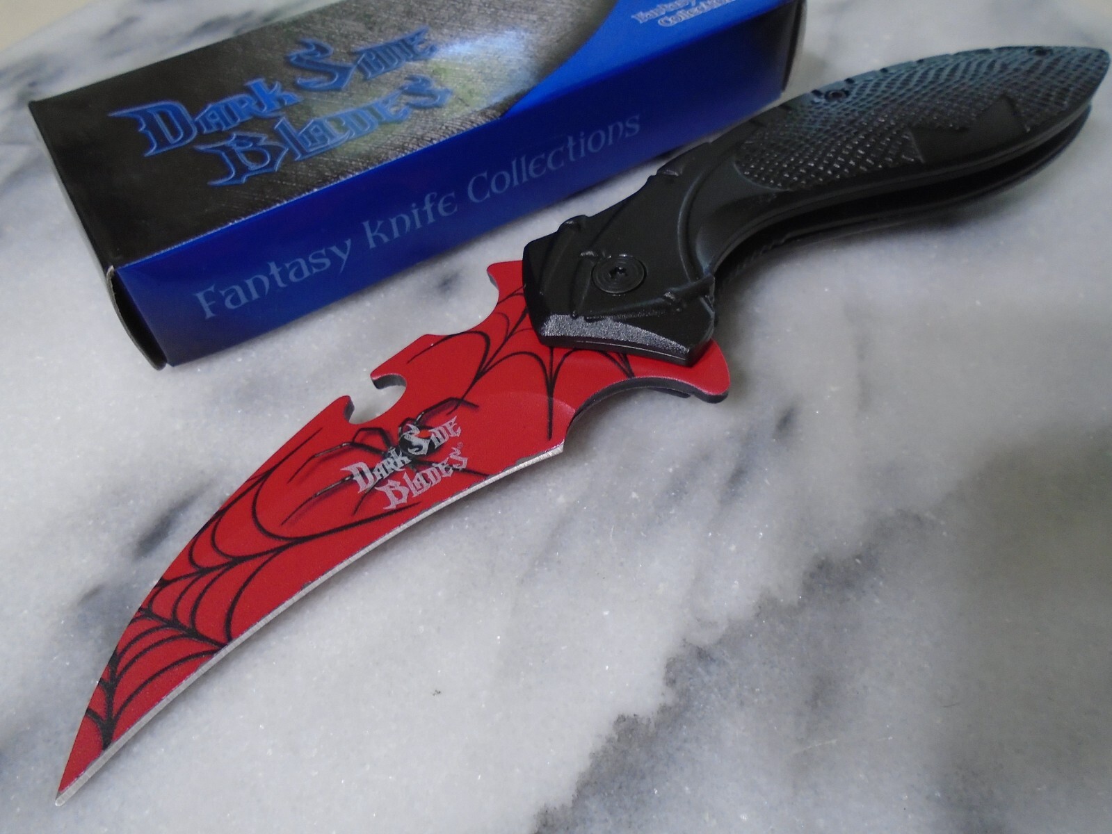 Dark Side Blades Assisted Open Pocket Knife Red Black Widow Spider Karambit A095