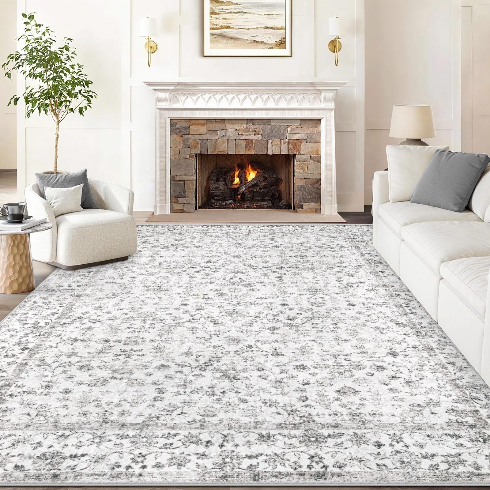 Area Rugs 9×12 Living Room Rug, Washable Vintage Boho Floral Rugs Non Slip So…