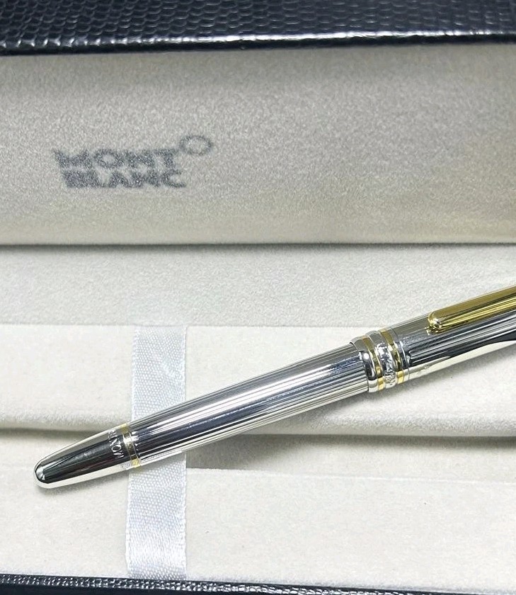 Montblanc Meister Stuck Ball Point Pen Silver Body + Golden Clip Black Ink