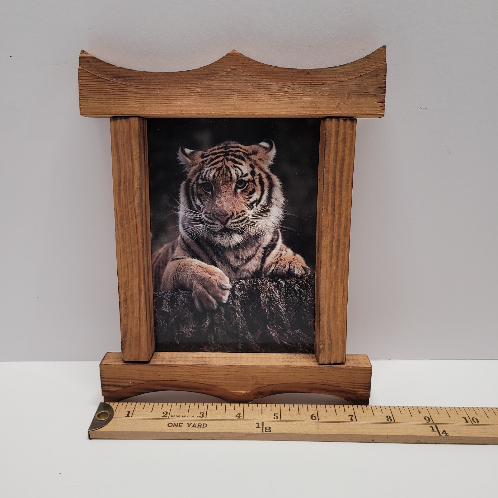 9.5×7.5″ Hand Carved Frame w/Tiger Picrure Wall Art 1872B17