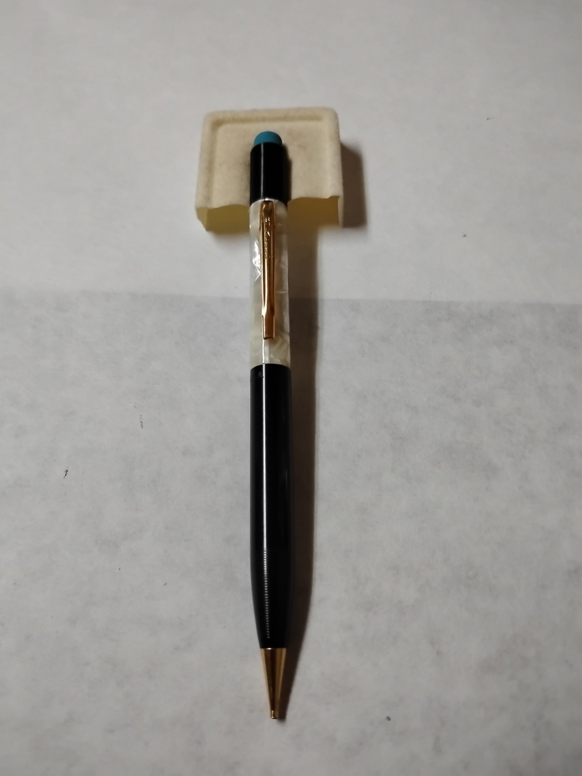 VTG Sheaffer West Point Mechanical Pencil Black White Iridescent Gold Trim #Q1