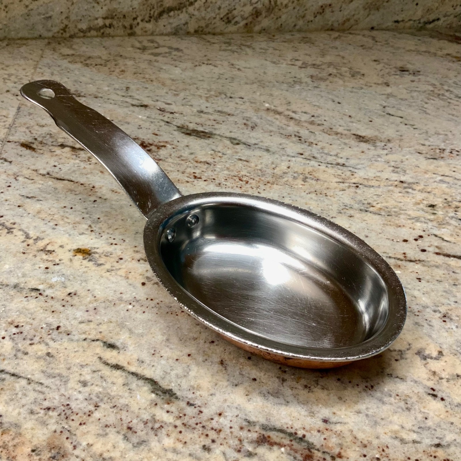 Oval Copper Bottom Stainless Pan Skillet With Handle Small 10” x 4”