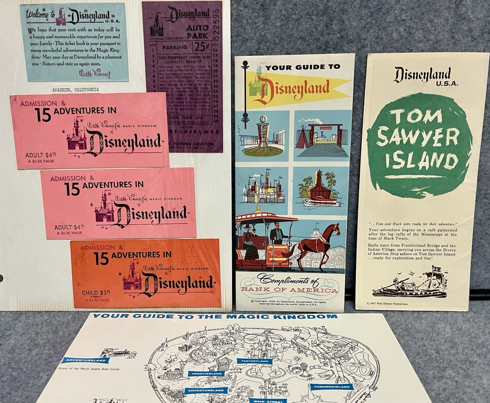 Disneyland 1955 Bank of America Guide Brochure Map and Other Items Read Desc