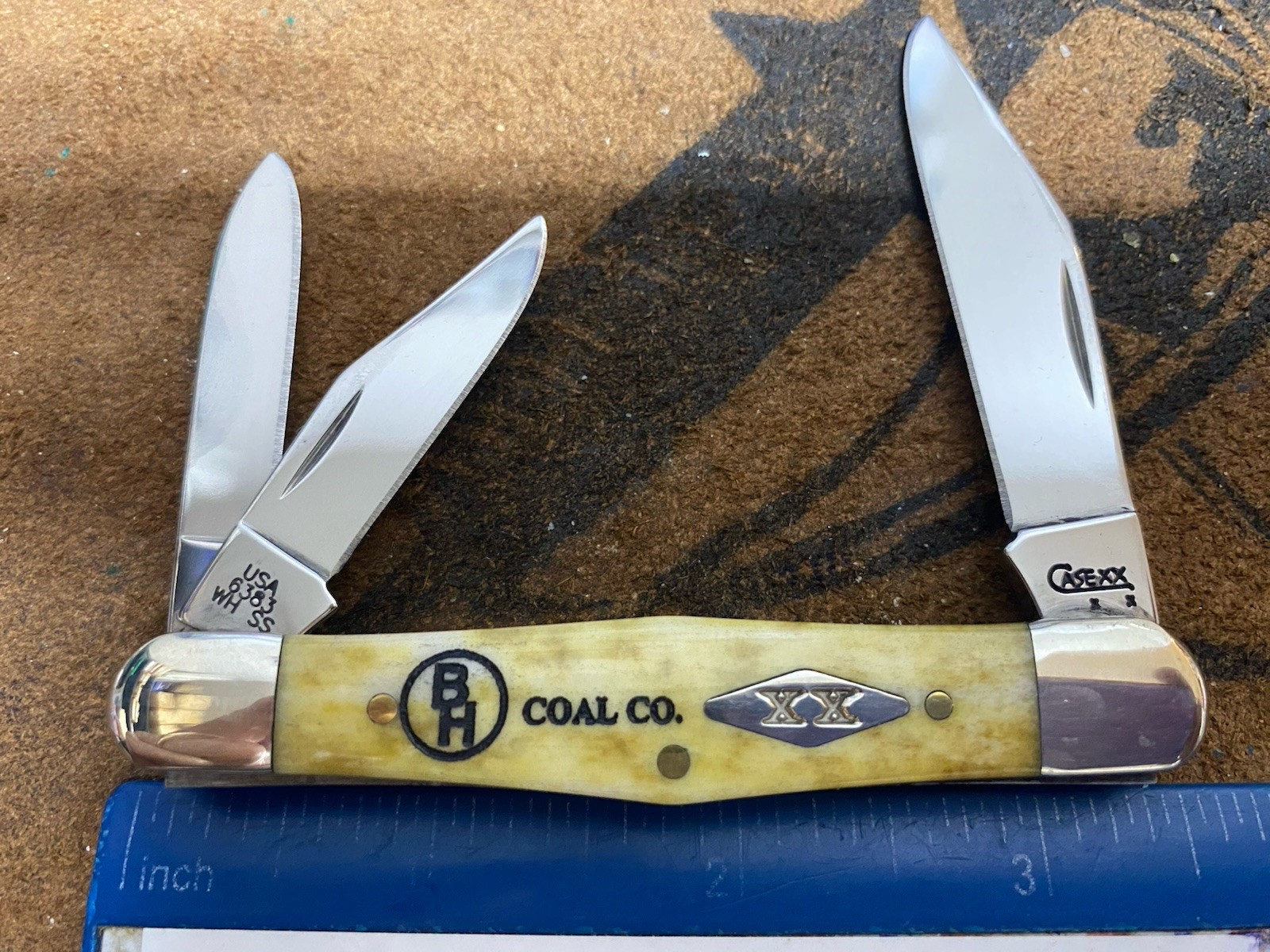 Case XX 6383 WH Split Back Whittler Knife, 2008, BH Coal Co. Smooth Antique Bone
