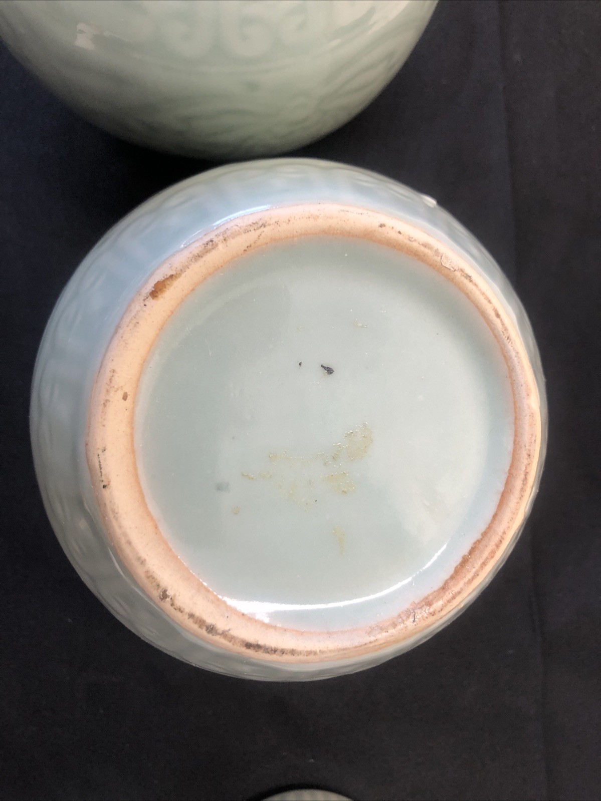 Pair Chinese Celadon Lidded Ceramic Ginger Jar Vase Green Decorative Pattern 6″