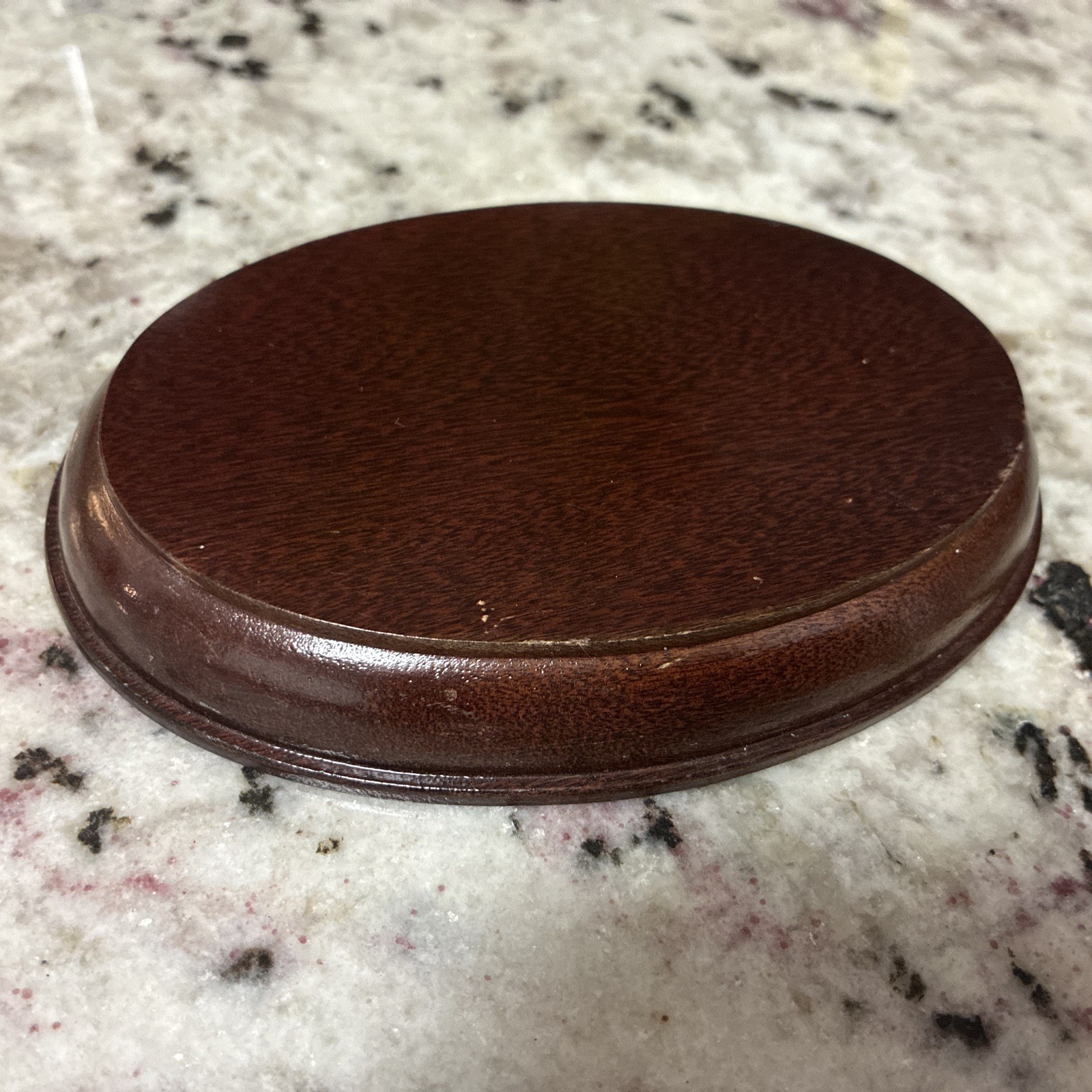 vintage 5 1/2 inch oval Dark Wooden Riser Base With felt on the bottom VTG