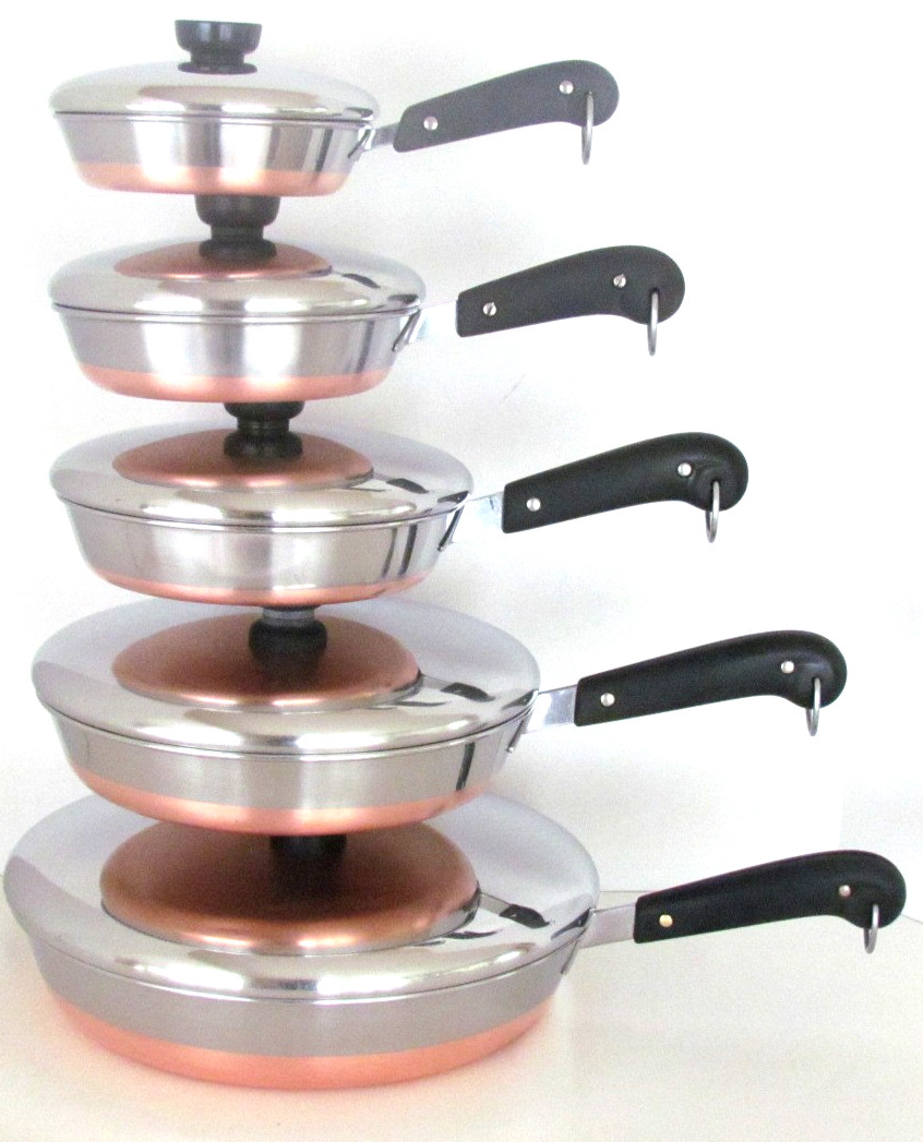 REVERE WARE PRE 68 SKILLET LOT FRYERS, SKILLETS PANS ORIGINAL LIDS EXCELLENT
