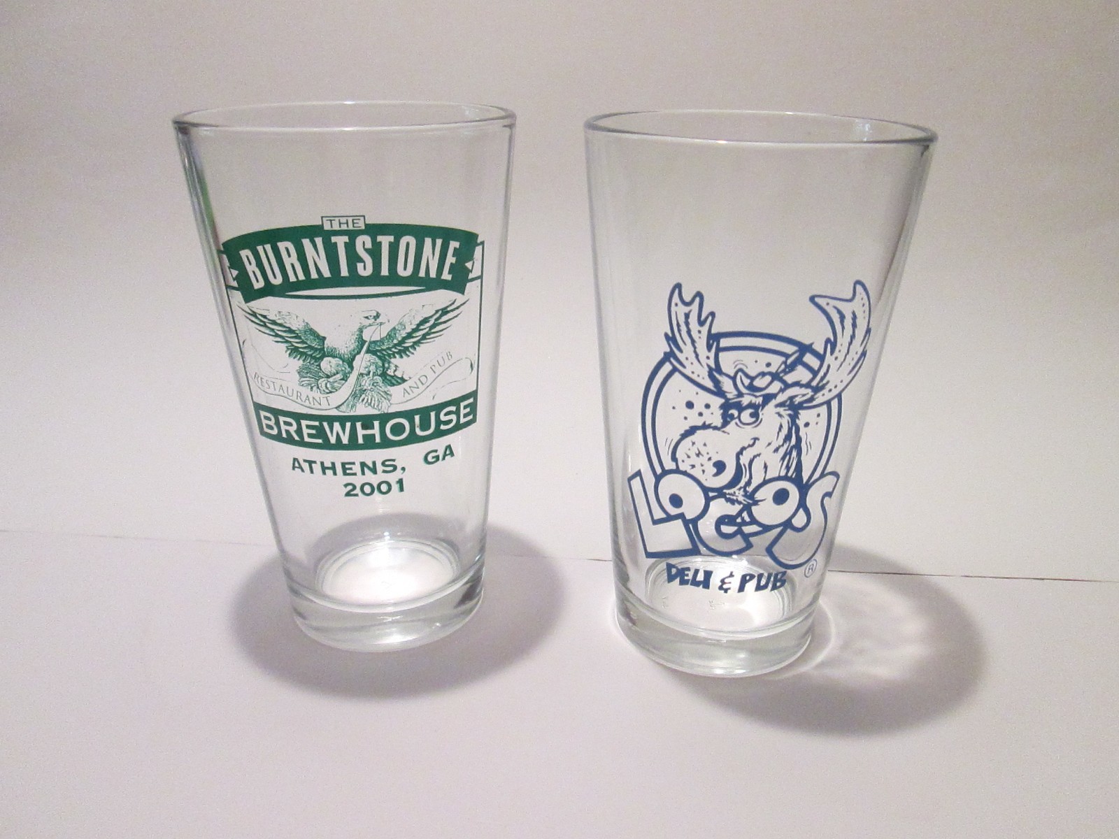 Lot 2 Circa 2000’s Athens GA Pint Glasses Loco’s Deli & Pub Burntstone Brewpub