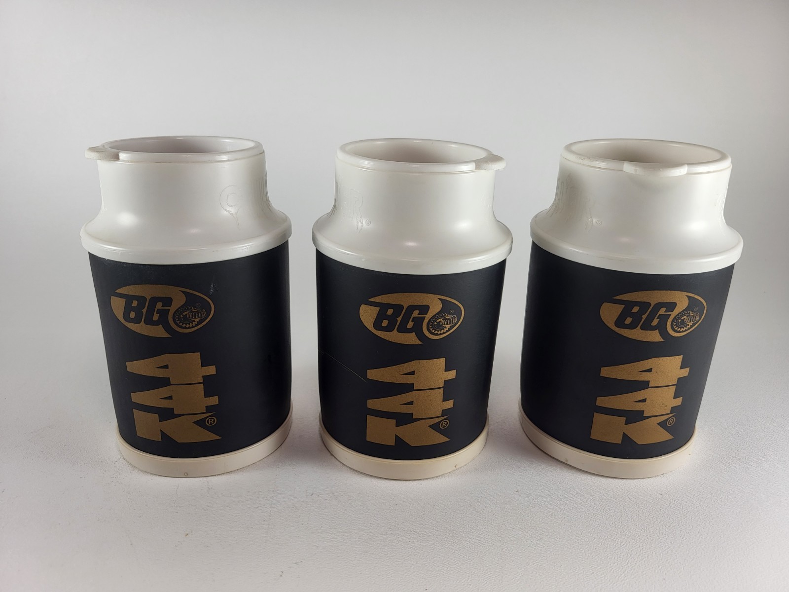 Set Of 3 Vintage BG Motor Logo Koozie Kup With drink through Lid