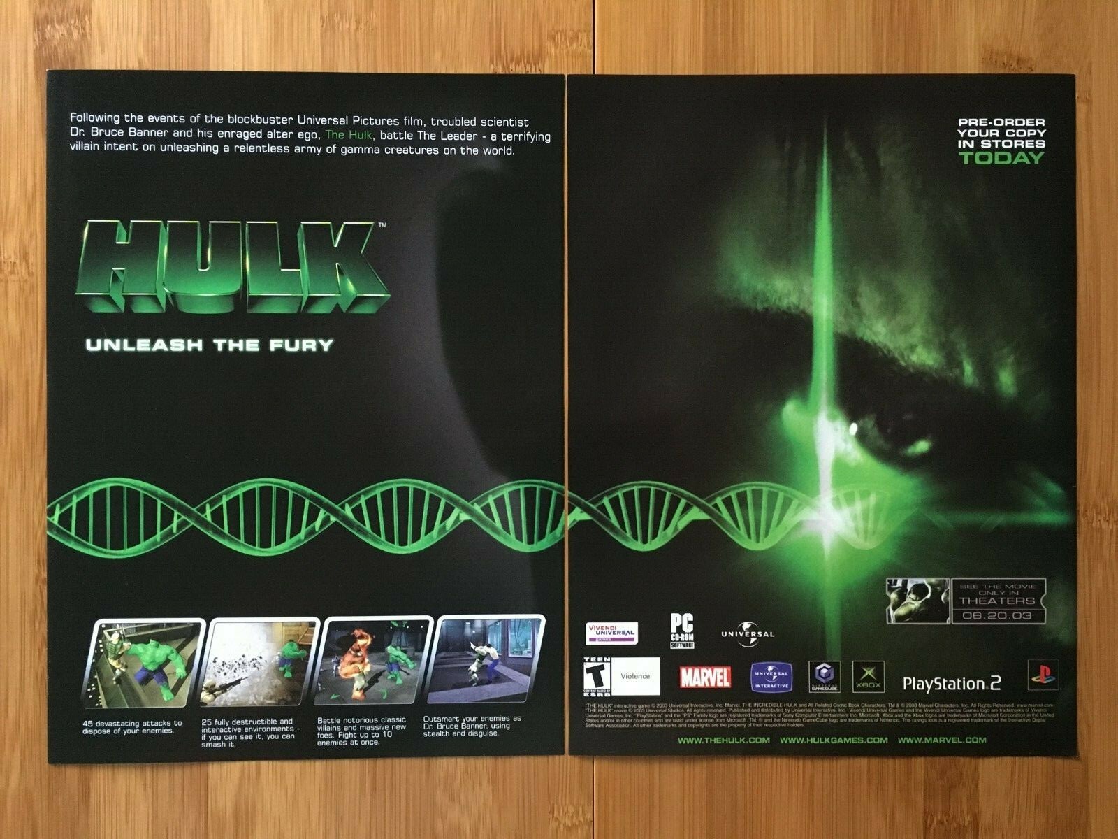 Hulk Gamecube PS2 Xbox 2003 Video Game Print Ad/Poster Official Authentic Art