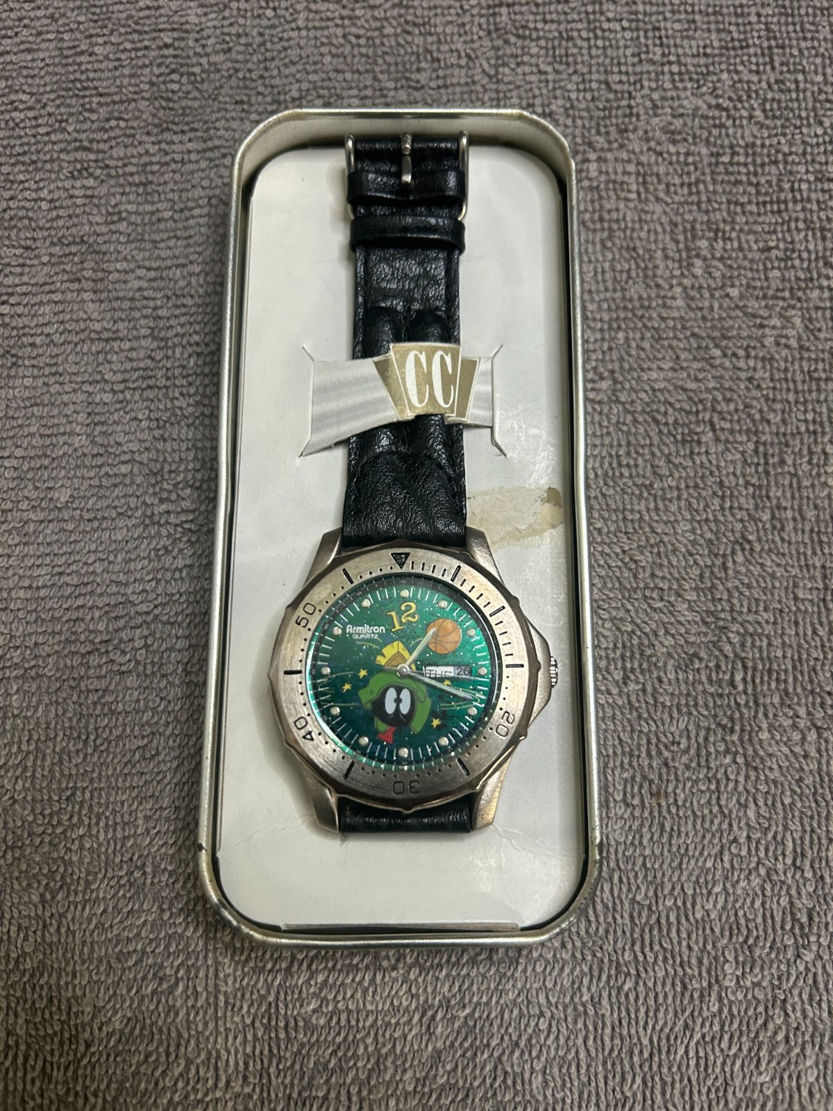 Vintage 1990s Armitron Marvin the Martian Watch with Leather Band & Original Cas