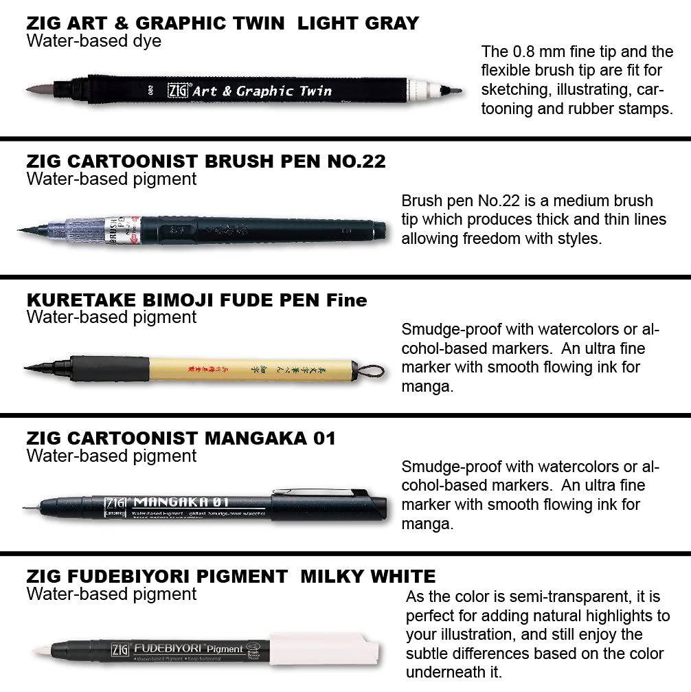 Kuretake Zig Inktober pen set, for Illustration, Manga Drawing, Lettering and