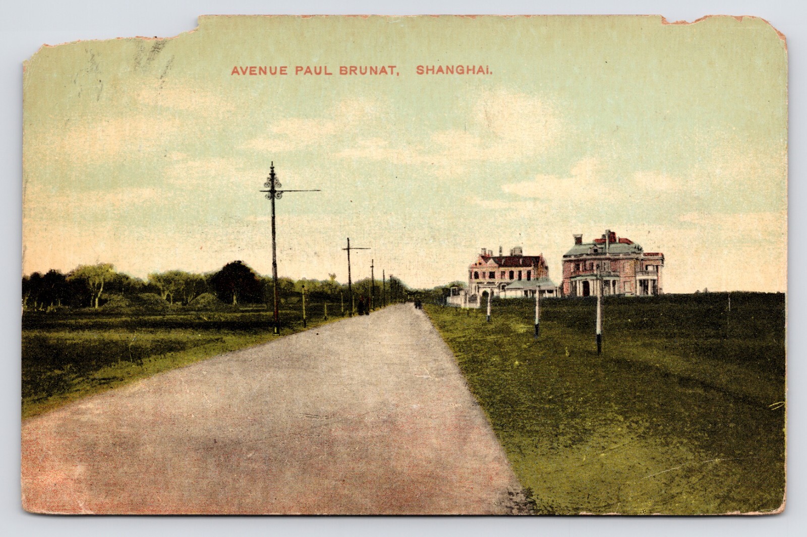 Avenue Paul Brunat Dirt Road Antique Shanghai China c1908 Postcard