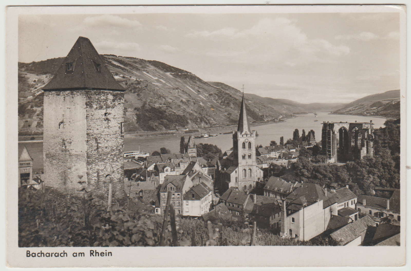 Postcard Bacharach am Rhein panorama field post 1940