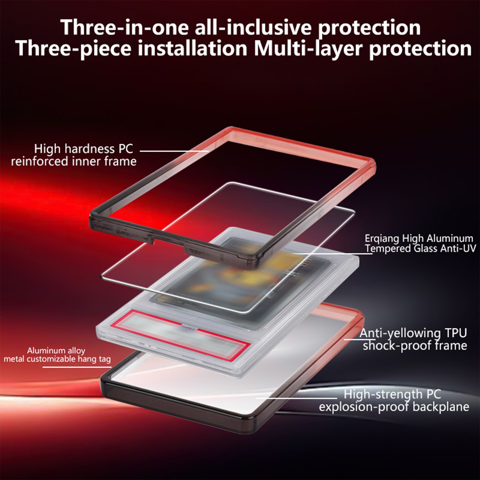 Gradient TPU Case for 35PT PSA/CGC Graded Card Guard Protector+Tempered Glass