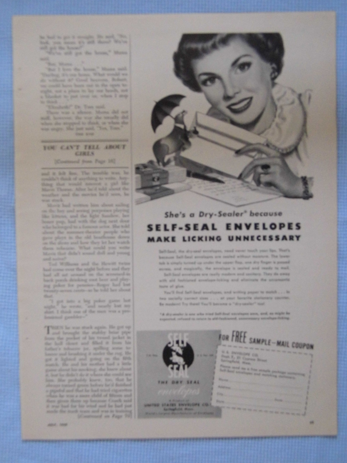 1949 Magazine Advertisement Page For Self-Seal Dry Seal Envelopes Stationary Ad