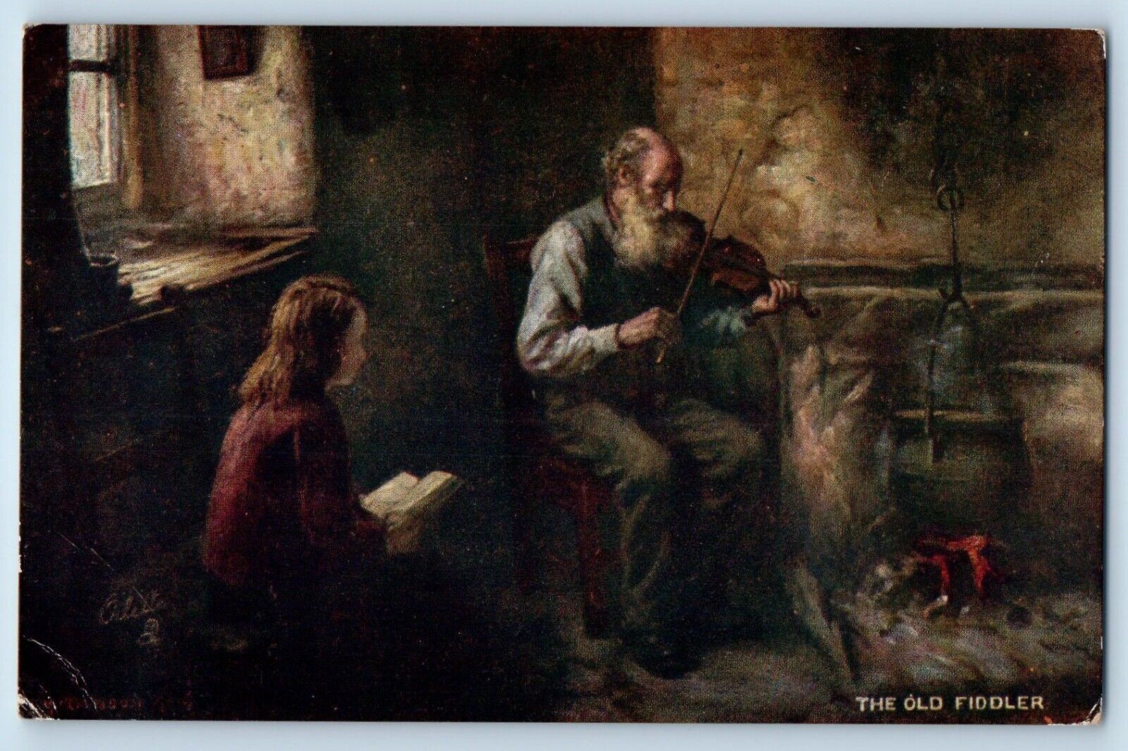 Oilette Tuck Postcard The Old Fiddler Scottish Life And Character Playing Violin