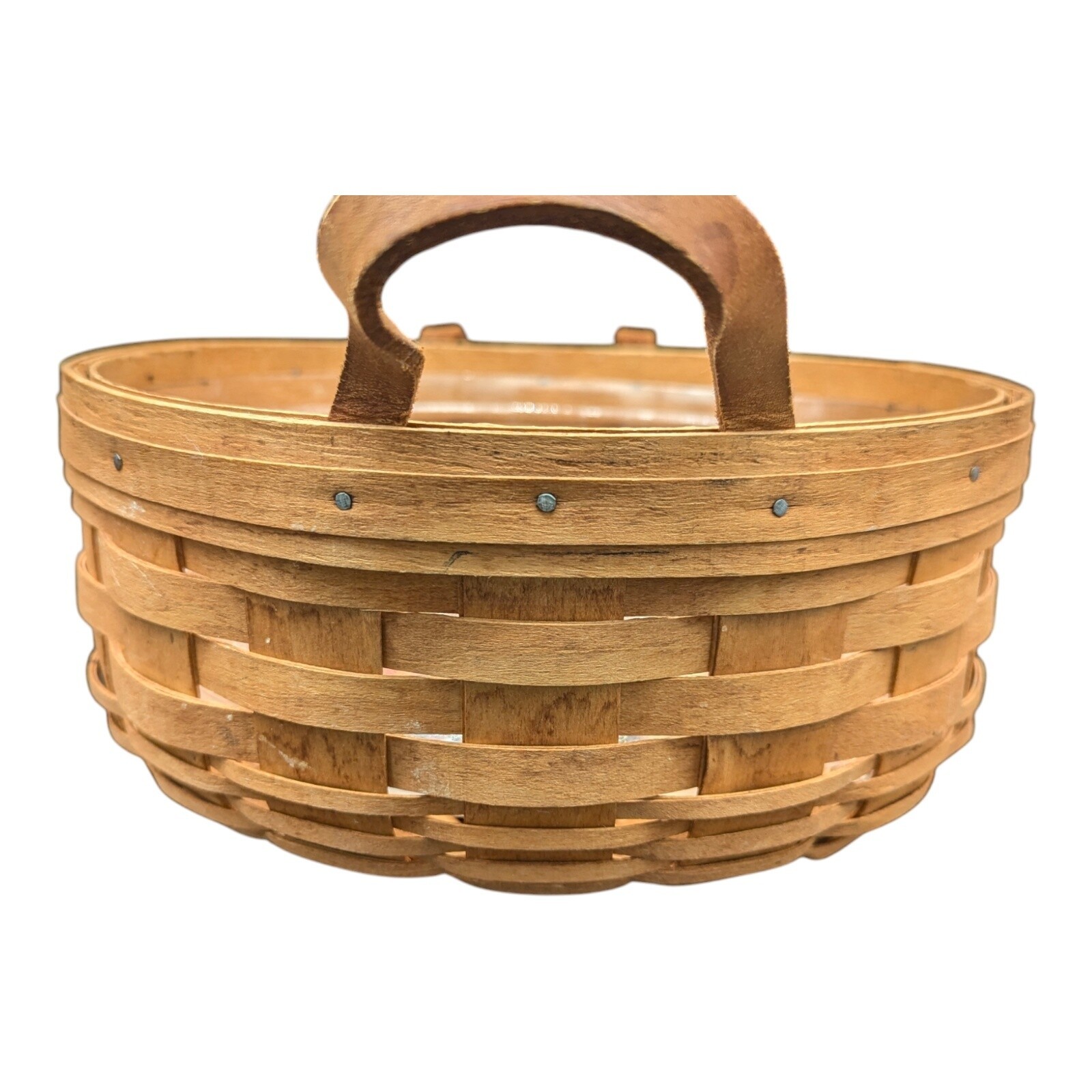 VTG Longaberger Round Handwoven Basket 10″ With Liner Handles 10x10x4