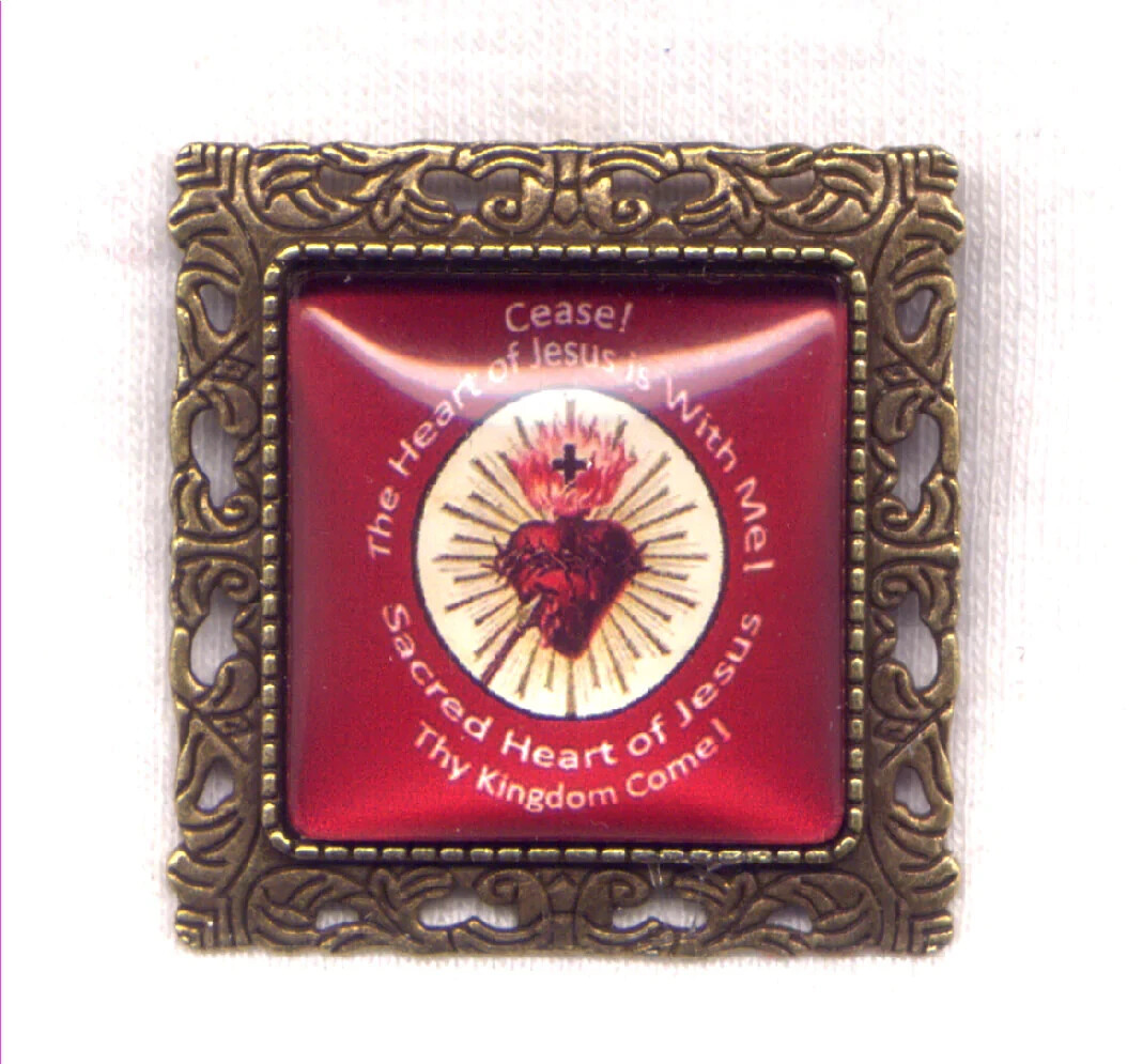 1 1/2 Inch Sacred Heart of Jesus Badge Brooch – Pin – Bronze Tone